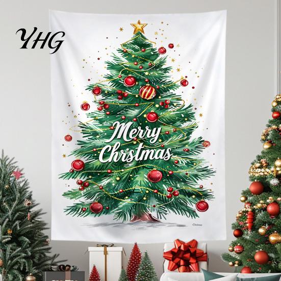 Festive Background Cloth Merry Christmas Tapestry, Wall Hanging Fabric Backdrop, Xmas Tree Winter Holiday Themed Decor Art for Living Room,