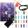 Ensemble Cadeau Cristal Veille de Noël: 24 Boîtes Aveugles avec Cristaux Colonne Hexagonale, Accessoires de Yoga, Sac en Filet et Collier Pendentif