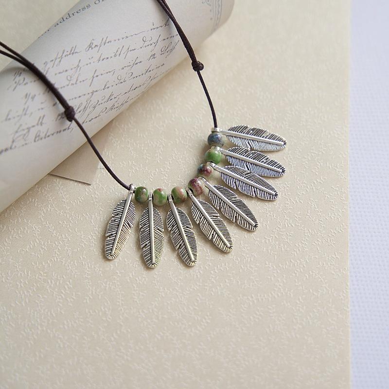 

Ethnic Style Jingdezhen Ceramic Necklace Women s Literary Feather Jewelry Wholesale National Style Elements Chinese Style Necklace Jewelry