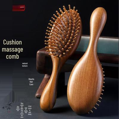 Sandalwood Oval Air Cushion Massage Comb for Smooth Hair - Portable Women's Hairdressing & Hair Care Tool