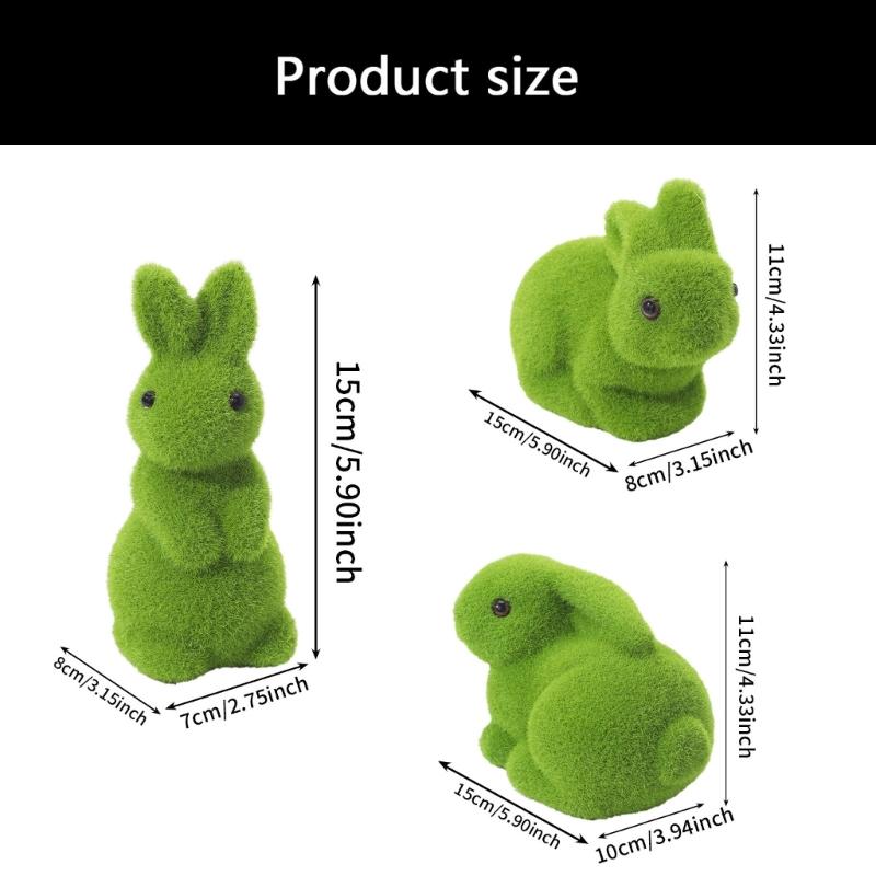 Easter Flocking Bunnies Decors Moss Bunnies Statues Rabbit Figurines Easter Decorations Tabletop Ornament Home Decors