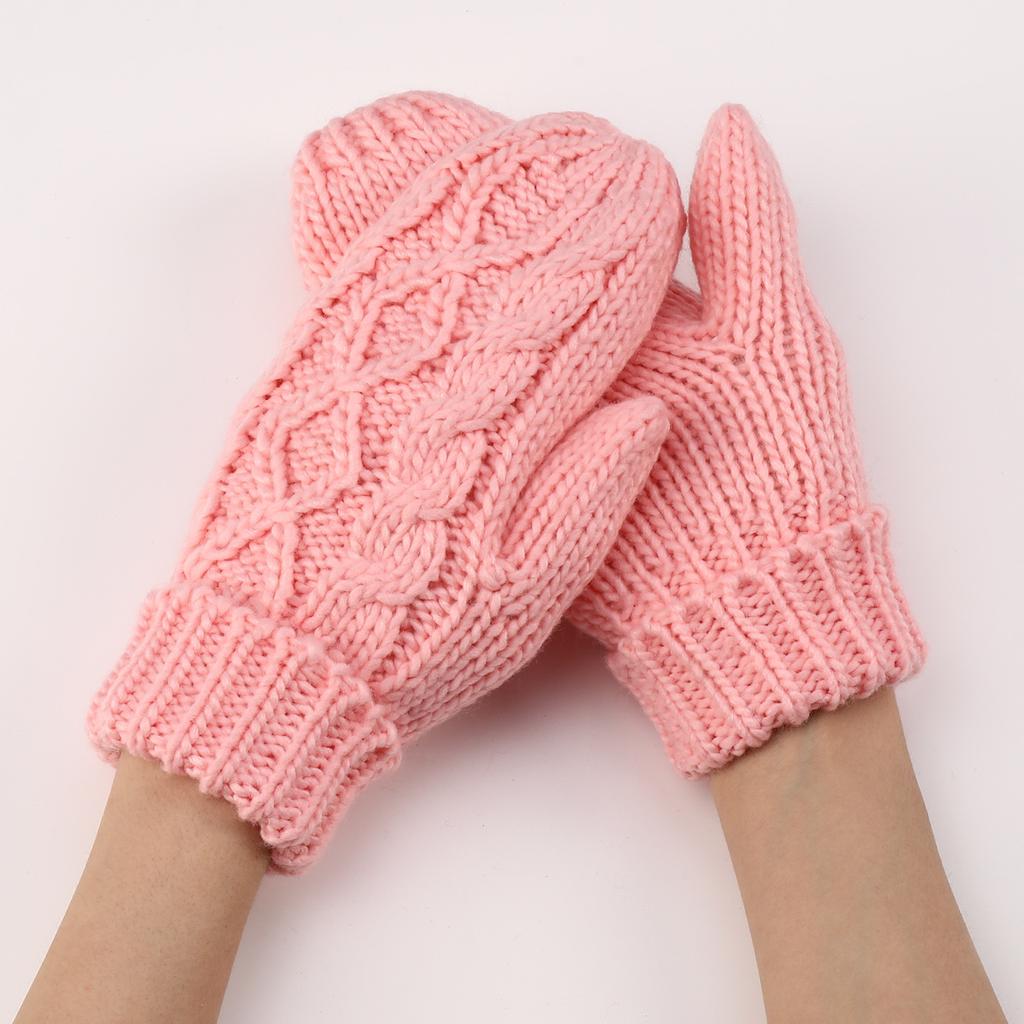 Diamond-shaped Mittens Autumn and Winter New Women's Knitted Wool Plus Velvet Thickened Fashionable Finger Warm Gloves