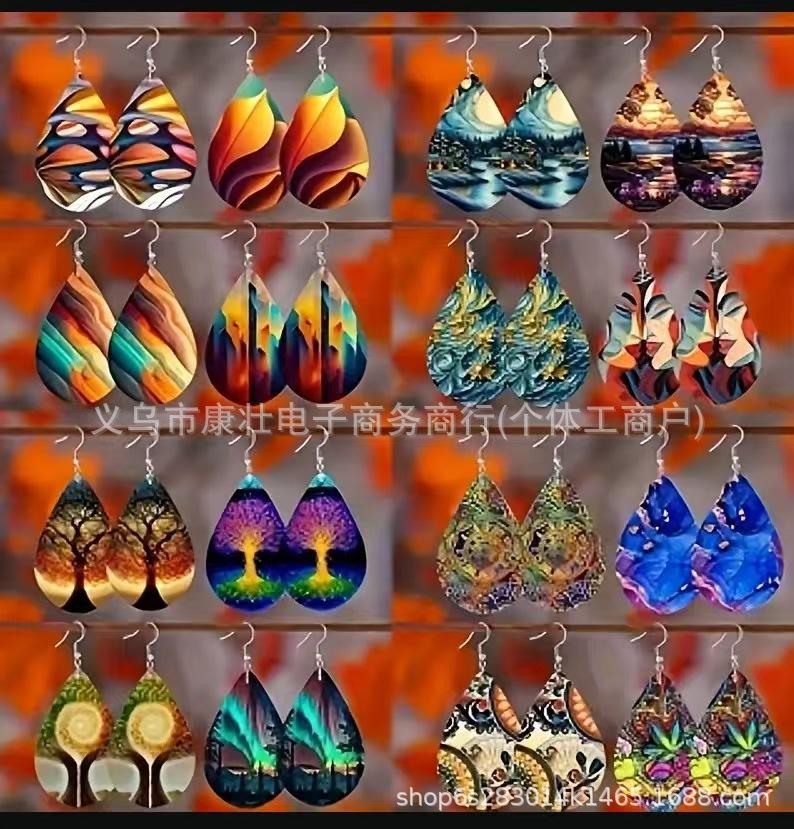 A complete set of 16 pairs of new earrings, earrings, colorful abstract small water droplets, magic earrings, fashionable and simple wind earrings.
