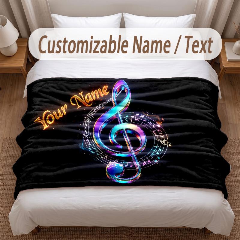 Music General Theme Soft Blanket Personalized Custom Name Text Print Warm Blanket Home Sofa Bedroom Decor