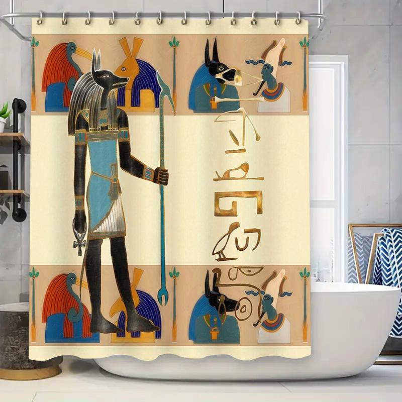 

Egyptian God Thoth Decor Shower Curtain Hieroglyphic Mythology Wall Art Bathroom Set Vintage Ancient Egypt Home Decor W60H190(CM)-1 Pcs