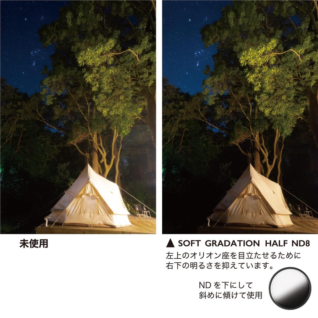 Kenko ND Soft Half for Light Intensity and Rotating Made In 014196 Filter, Gradient, ND8, 82mm, Control, Water- Oil-Repellent Coating, Frame, Japan,