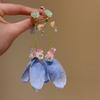 Glass Bead Chiffon Flower Fringed Stud Earrings Spring Small Fresh and Sweet Earrings Simple Design Earrings Women