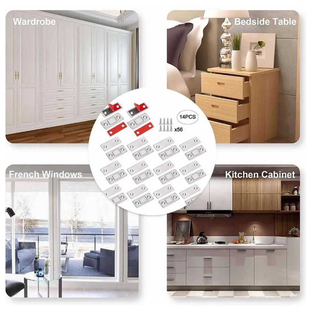 14Pcs Magnet Catch Cold Rolled Steel Hole Free Magnet Stop for Cabinet Door Drawer