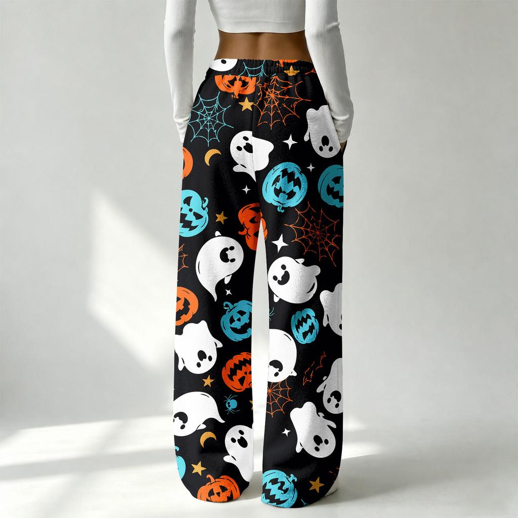 Women's Halloween Flannel Pajama Pants Straight Leg Holiday Loungewear Sleepwear