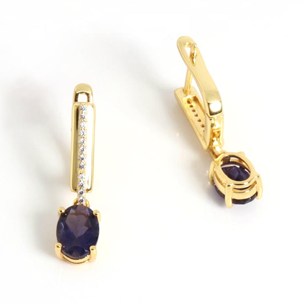 Elegant and Noble 925 Sterling Silver Earrings Real gemstone Natural oval 6*8mm Iolite Fine Jewelry for Women's Birthday Gift