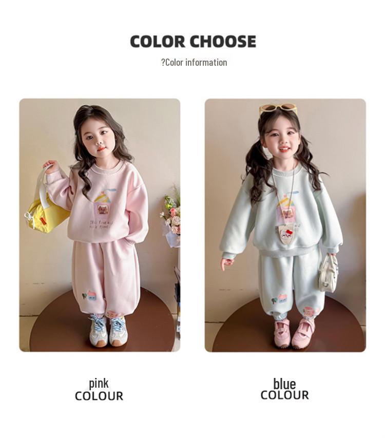 2026 Spring Baby Girl Cartoon Hoodie & Pants Set - Elegant & Printed for Girls