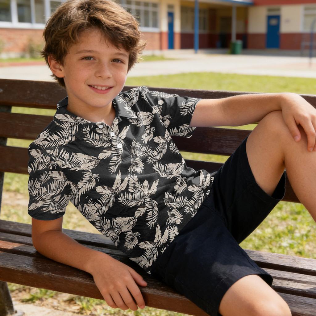 Kids Short Sleeve Polo Shirt Quick Dry Breathable Fabric Button Down Collar Lightweight Design Suitable for Outdoor and Indoor Activities