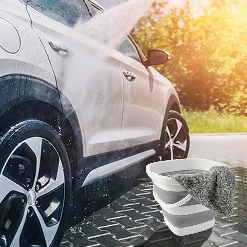 Square Silicone Folding Bucket Large Volume Handy Outdoor Travel Car Multi-purpose Fine Bucket Space Saving Durable