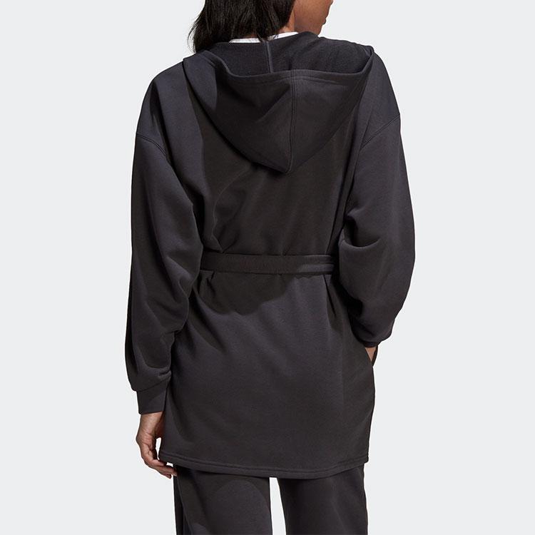 Adidas Originals Hooded Dress Solid Color Lace-Up Sports A-Line Dress Women dresses Black HU1636