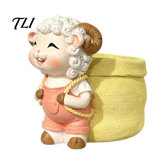 Healing Style Plant Holder Cute Lamb Planter, Cartoon Sheep Carring Bag Pot, Lovely Shaped Decor Small Resin Flower Pot for Succulents, Houseplants,