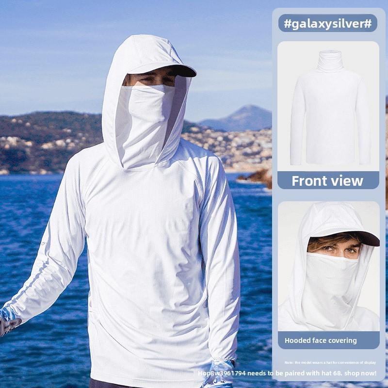 Men's Summer Fishing UV Protection Shirt Full Face Cover Sun Protection Skin Coat Breathable Thin Fishing Top