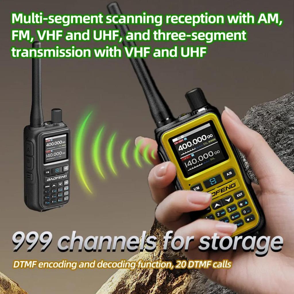 Baofeng UV-5R Mini Compact Walkie-Talkie with One-Key Frequency Pairing, Bluetooth, Type-C Charging, and Power Bank Function.