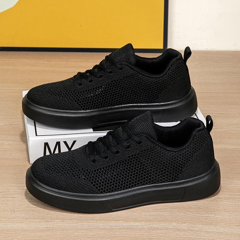 Summer pure black fly-woven sports shoes hollow breathable mesh shoes super light soft sole not tired feet mother shoes