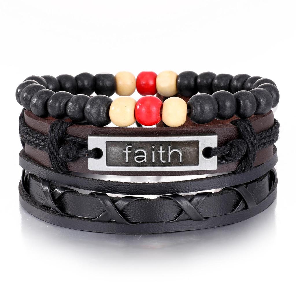 European & American Handmade Braided Leather Bracelet Set: Men's Hip Hop Punk Vintage Multi-layer Jewelry