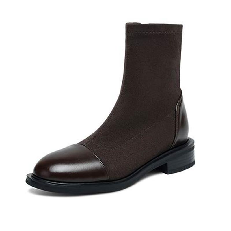 Krazing Po microfiber Flock Winter Round Toe Size 33 Chelsea Boots Size 43 Zipper Fashion Low Heels Stretch Ankle Boots