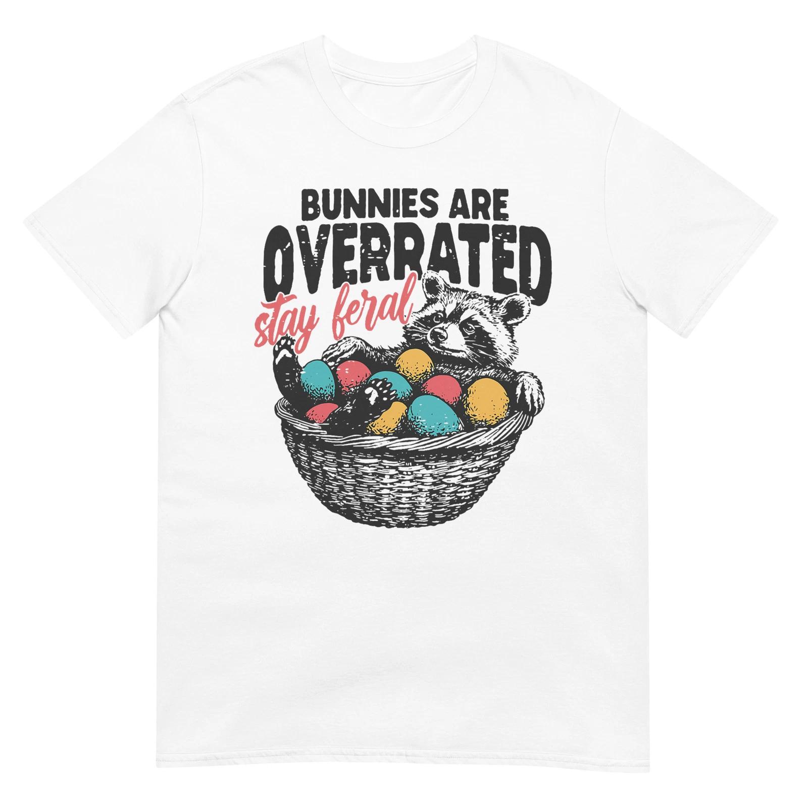 Bunnies Are Overrated Stay Feral Raccoon Retro Easter Day T-Shirt S