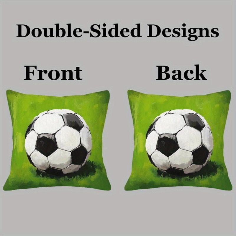 Soccer Themed 3D Football Print Double-Sided Throw Pillow Cover, Decorative Cushion Case For Man Cave And Game Room