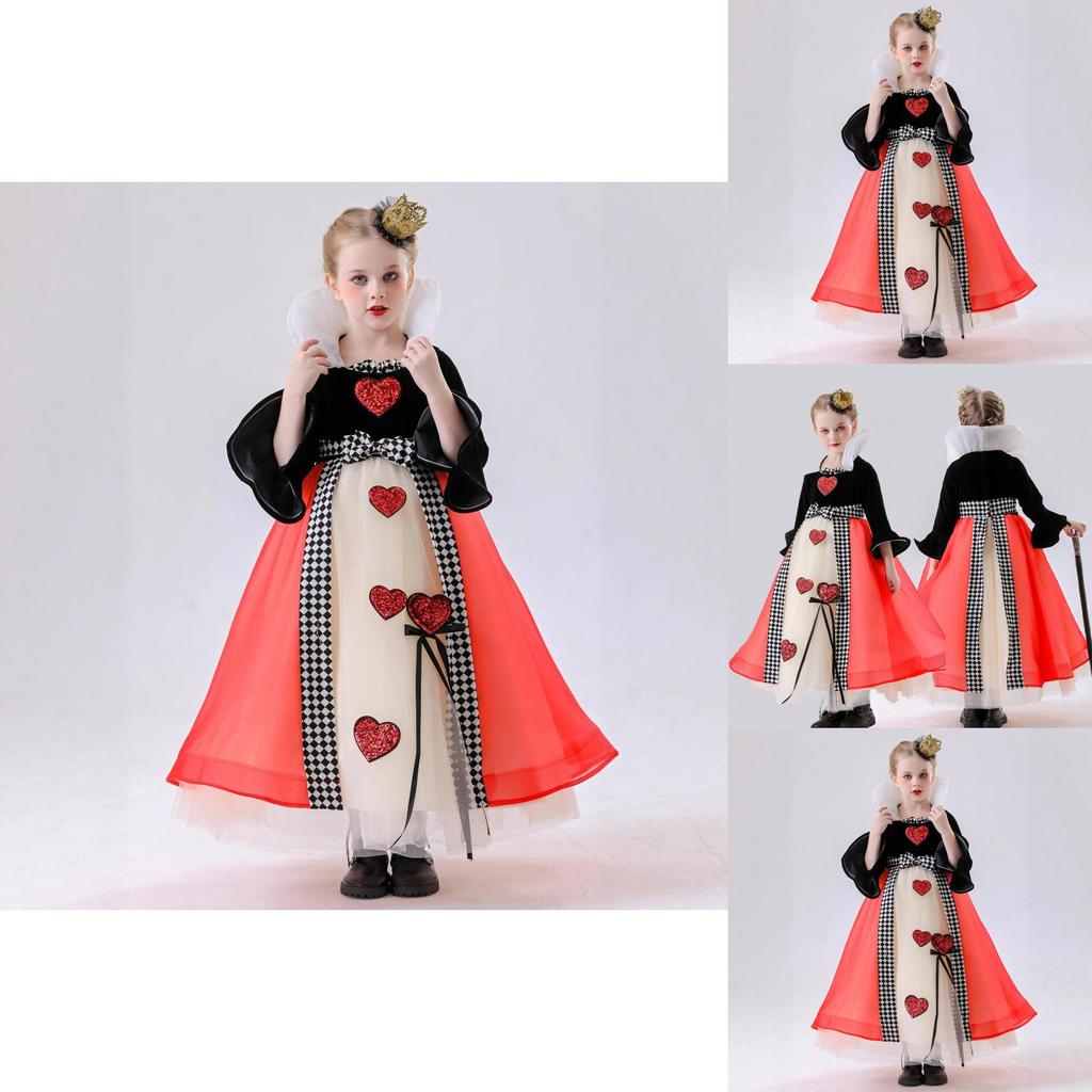 Alice In Wonderland Heart Queen Cosplay Dress With Hat For Female Role Play Enthusiasts