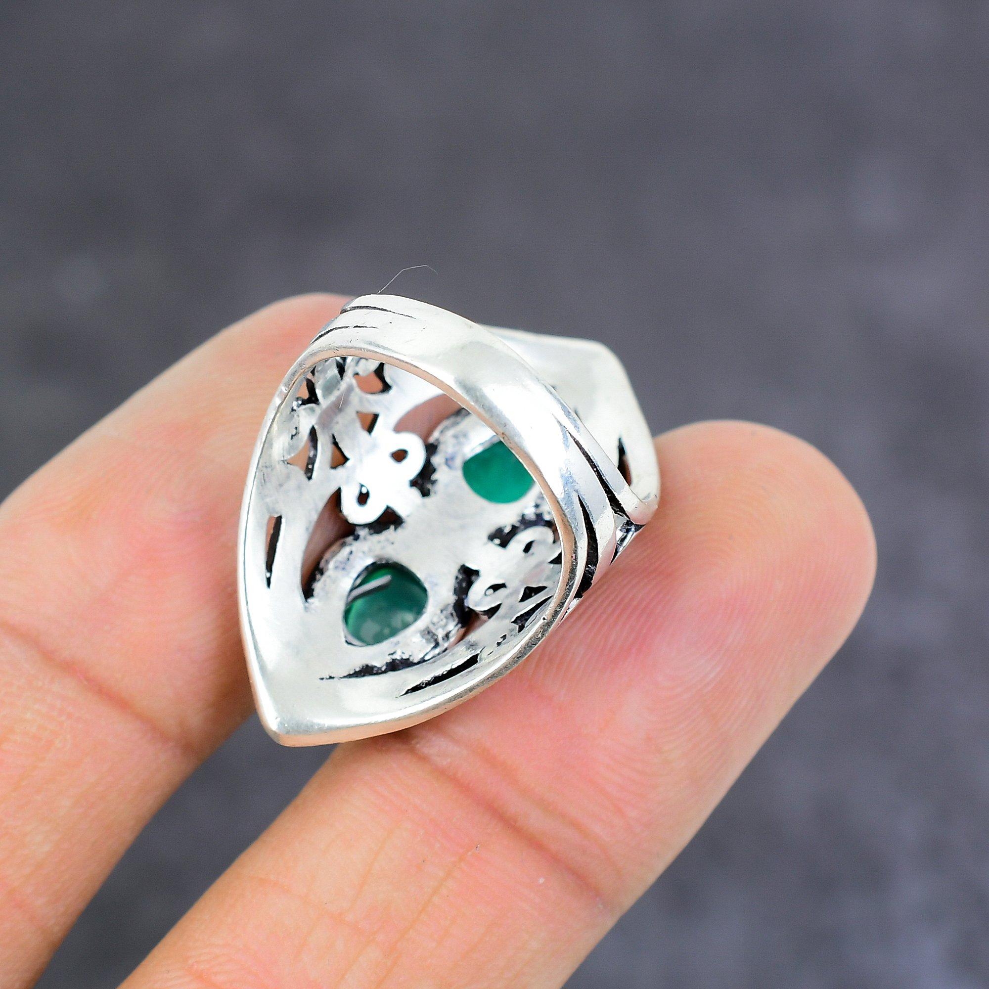 Натуральный зеленый оникс драгоценный камень ручной работы серебро 925 пробы подарочное — фото 4