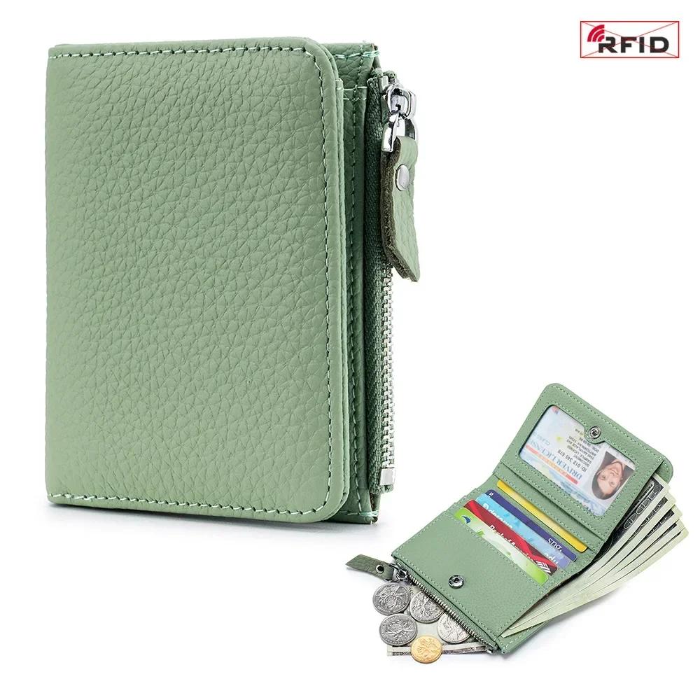 Dámská mini peněženka s RFID blokováním, dvojitá, se zipovou kapsou na mince, okénkem na ID, 5 přihrádkami na karty, malá, kompaktní