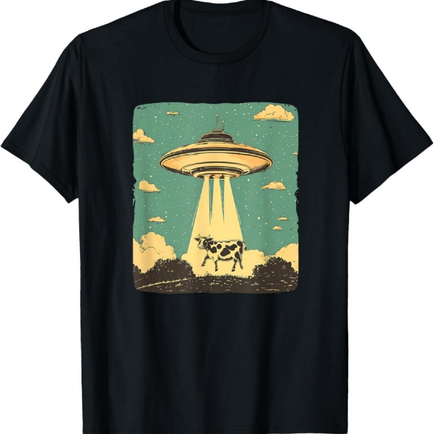 

Casual and Funny UFO Beaming a Cow for Interstellar Fun T-Shirt S