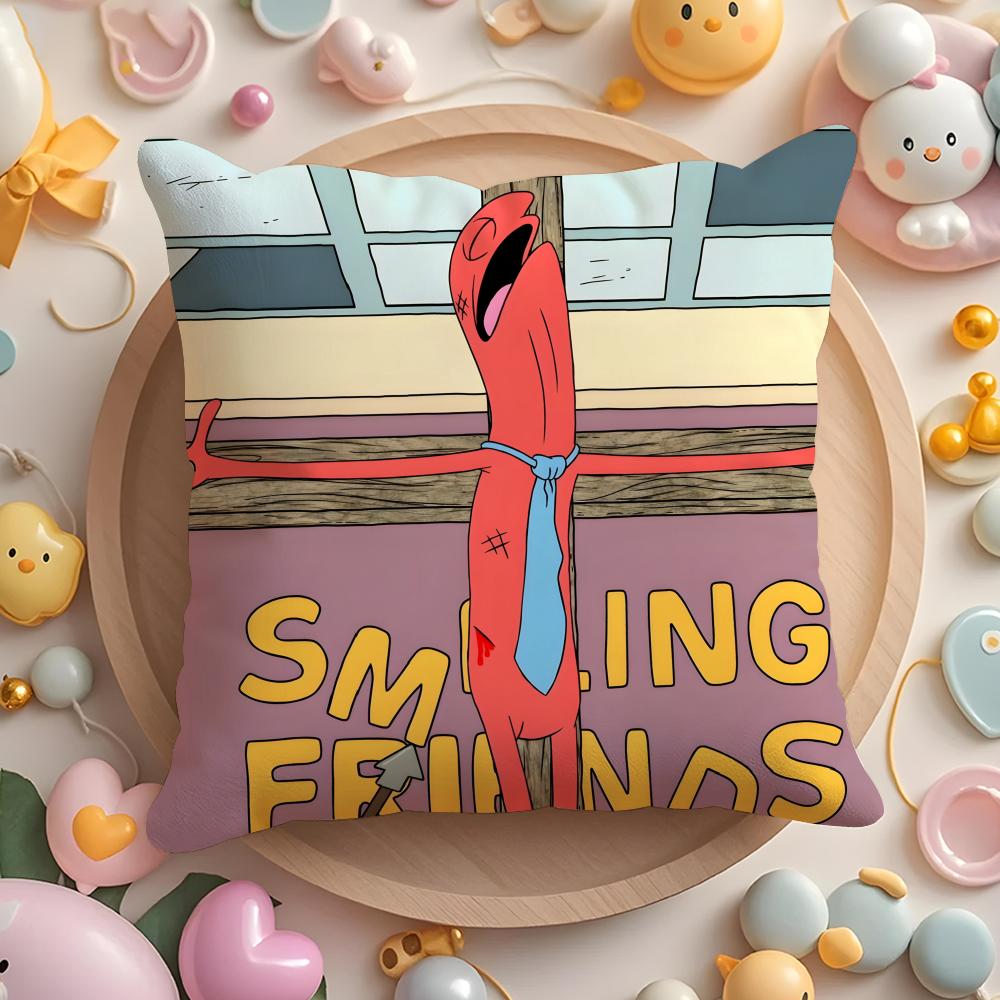 S-Smiling cartoon F-Friends Cushion Cover Home & Car Multi-Scene Pillow Cover - Reversible, Soft & Durable for Daily Use
