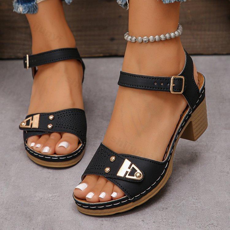 Fashion Retro Roman Style Casual Thick Heel Sandals for Women Summer 2025 New Open Toes Breathable Comfortable Fashion Beach Cool Pumps