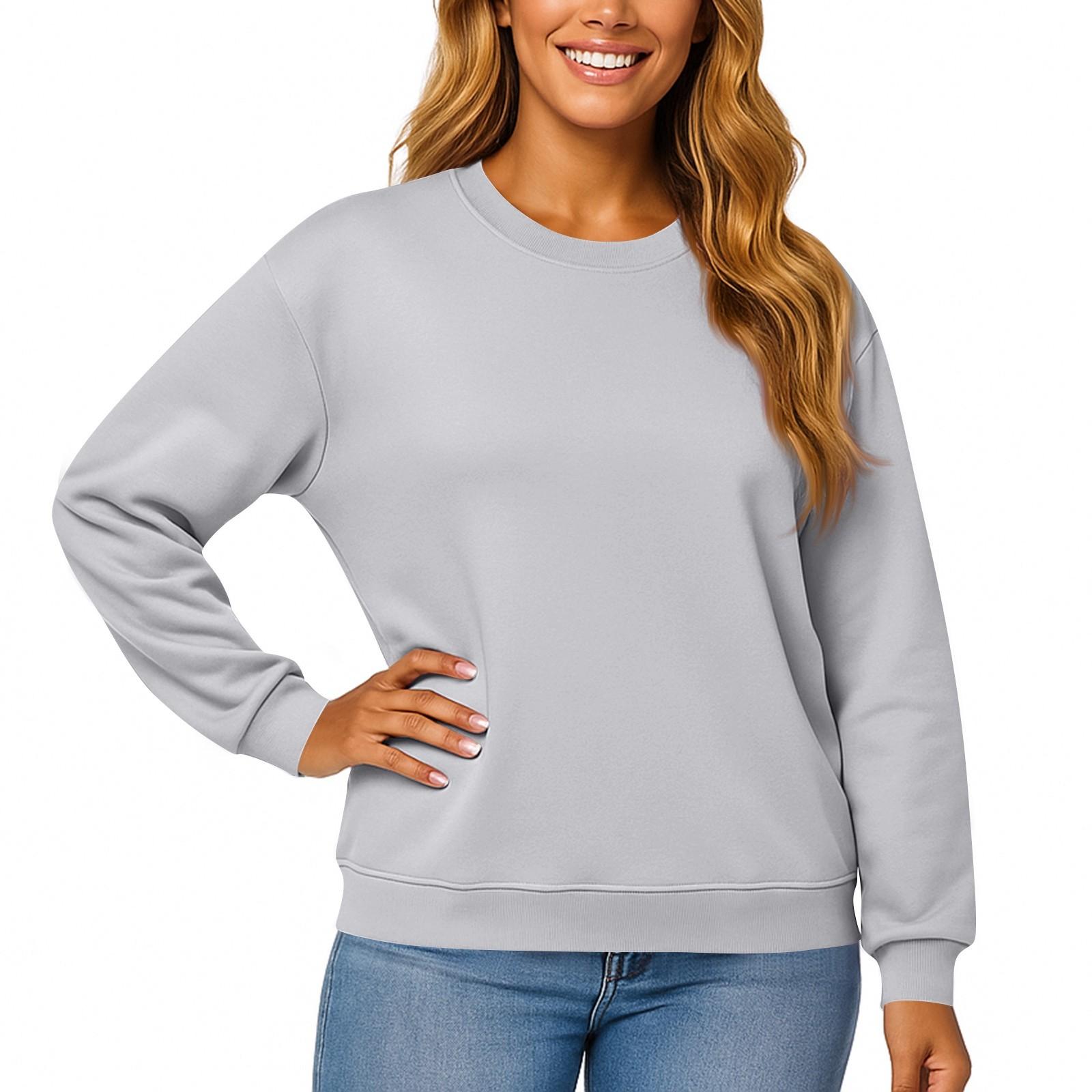 

Women s And Men s Fashion Solid Color Long Sleeved Round Neck Pullover With Pockets Casual Adult Sweatshirt Top XL срібний