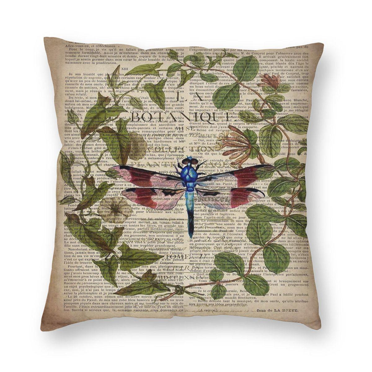 Темная Академия Французская Стрекоза Наволочка Полиэстер Лен Бархат Печатная На молнии Декоративная Наволочка Домашняя Наволочка для Подушки Оптовая Продажа 30x30cm