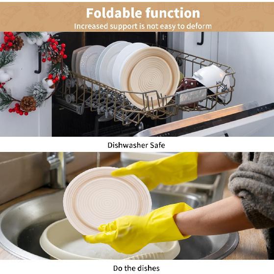 Sourdough Bread Baking Supplies, Set of 2 Silicone Banneton Bread Proofing Baskets, 9 Inch Round & 10 Inch Oval Foldable Proofing Baskets, Optimum