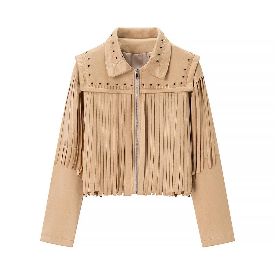 European and American style, new women's clothing, fashionable casual fringed leather jacket, imitation suede PU jacket