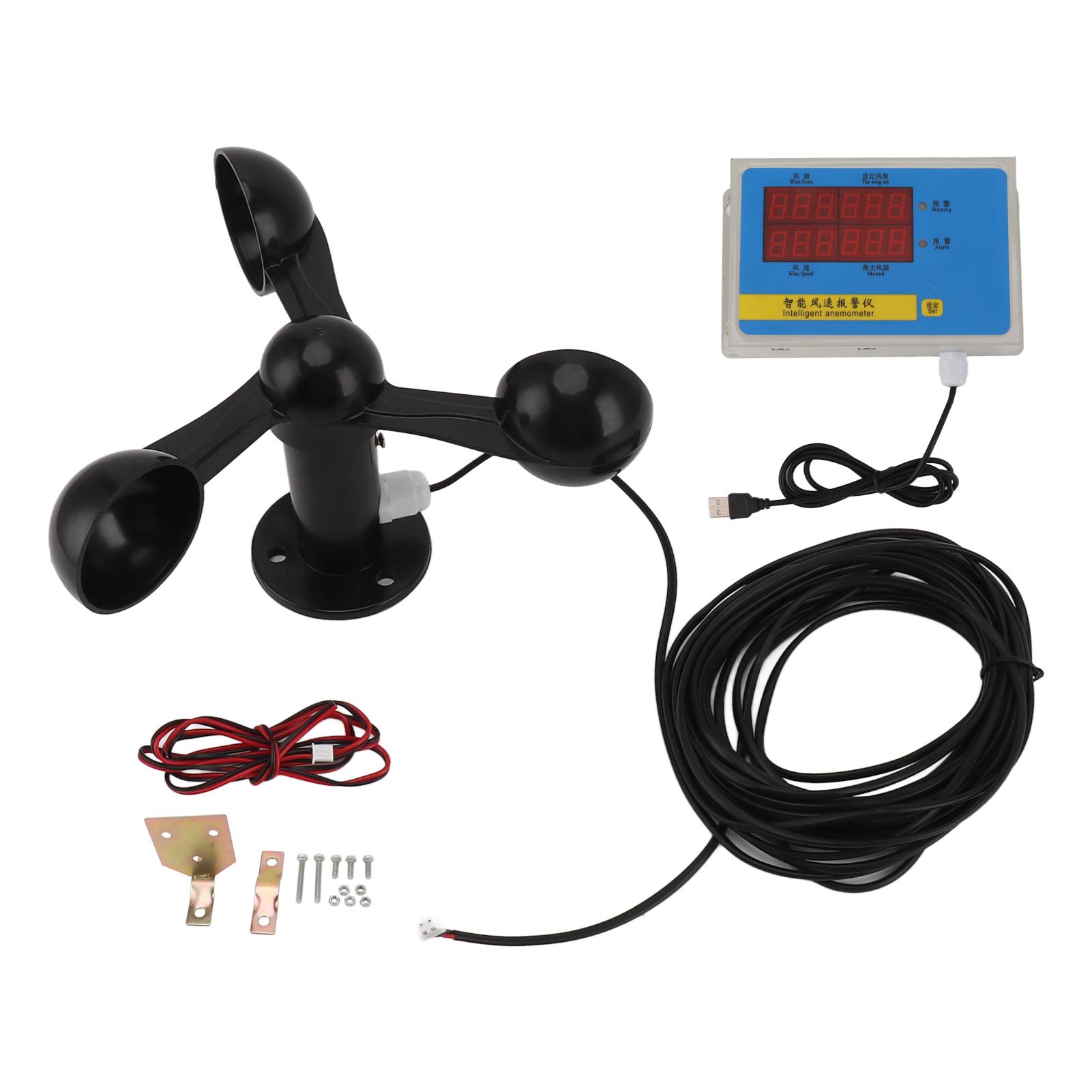 

Tower Crane Anemometer Wind Speed Alarm USB 3 Fan Blades Accurate Aluminium Alloy Power Failure