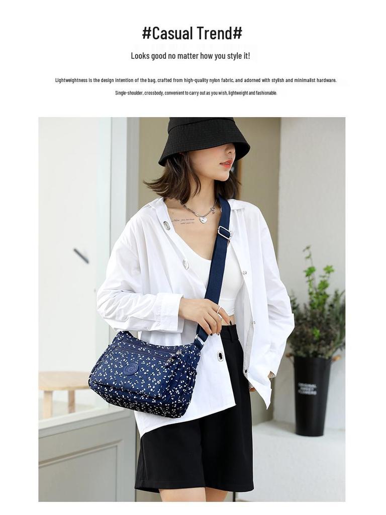 Urban Minimalist Women's Nylon Shoulder Bag - Casual Printed Small Square Bag for Middle-aged and Elderly