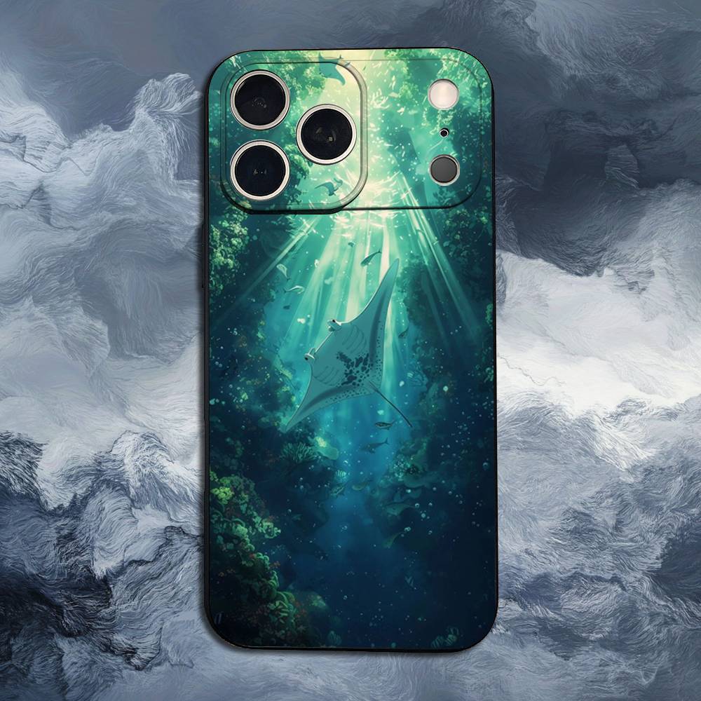 

Manta Ray Ocean Animal For iPhone 12,14,13,15,16,11,17,X,Mini,XR,SE,XS,Plus,Pro,Max,8,7,Soft Silicone Black Case iPhone15PRO