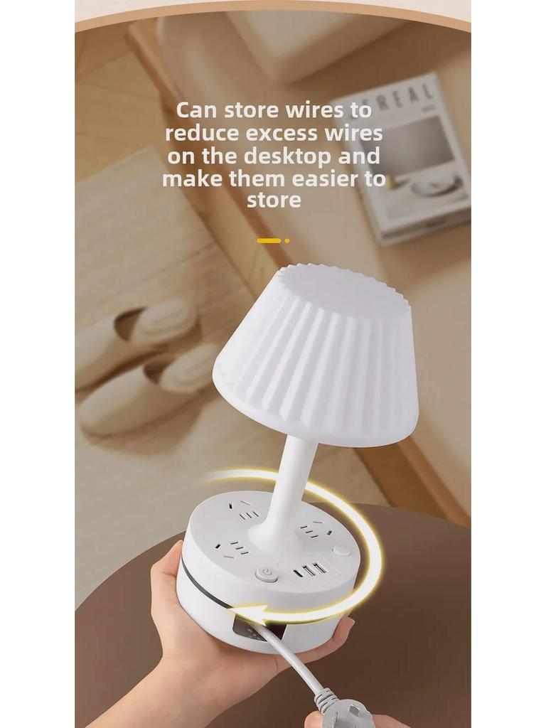 Lámpara de Mesa Multifunción con USB, Luz Nocturna y Almacenamiento