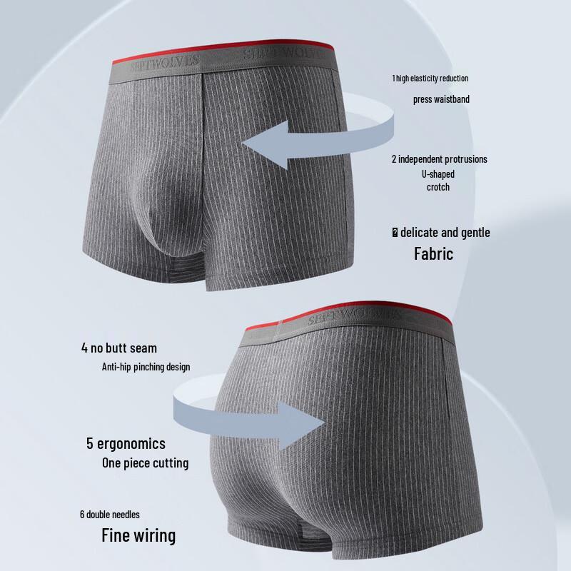 Sevenwolves Men's 7A Antibacterial Pure Cotton Boxer Briefs