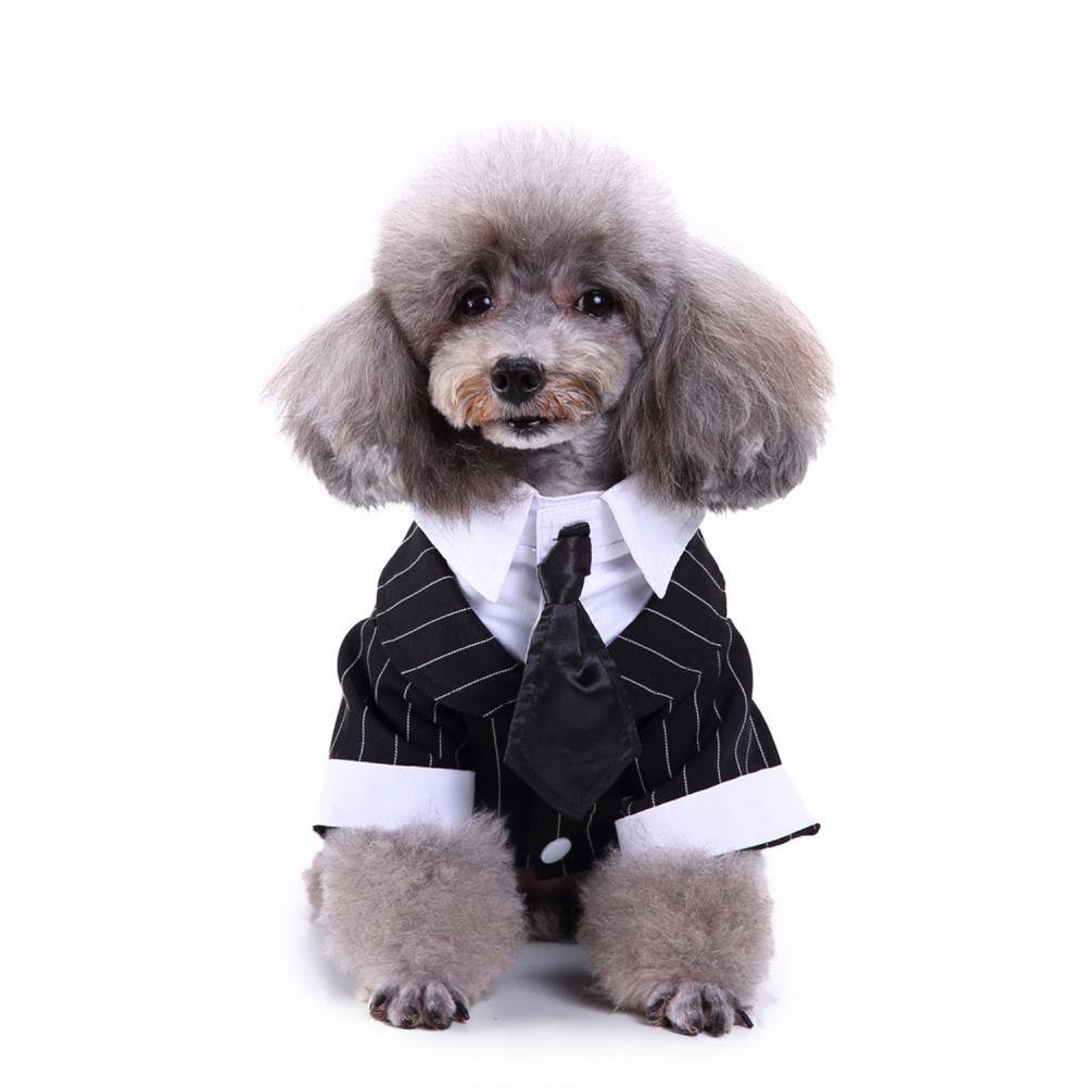Pet Dog Formal Suit Costume Puppy Clothing Bow Tie Stripe Size S Small Dogs Warm Stylish Outfit For Weddings Parties