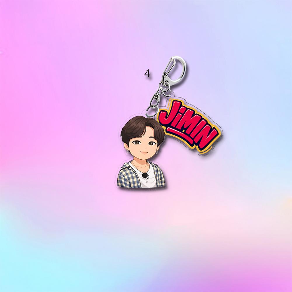 Portachiavi Carino Casual Stile Cartone Animato BTS, Portachiavi Bangtan Boys con Figura Cartone Animato e Targhetta Colorata, Ciondolo Borsa Idol Kpop per Fan ARMY