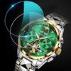 Men's Automatic Watch with Green Dial, Popular Skeleton Design, Sapphire and Tungsten Steel, Waterproof, Date Display, Luminous Green