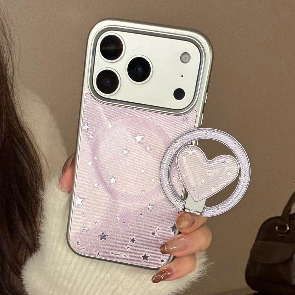 Purple Galaxy case for Apple 17 Pro Max, 15 magnetic stand, iPhone 16 gold-plated premium 14 hard case