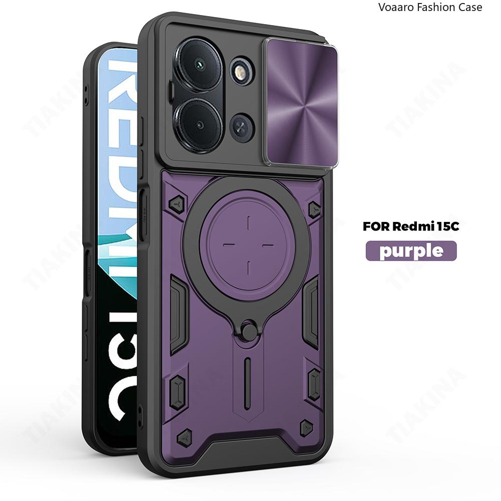 Slide Lens Armor Funda for Xiaomi Redmi 15C 171mm Case for Redmi 15C EU 173mm Case Magnetic Ring Stand Holder Cover Back Capa