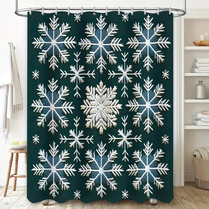 Snowflake Shower Curtain Waterproof Bath Mat Rug Bathroom Decor Customizable Size Decorative