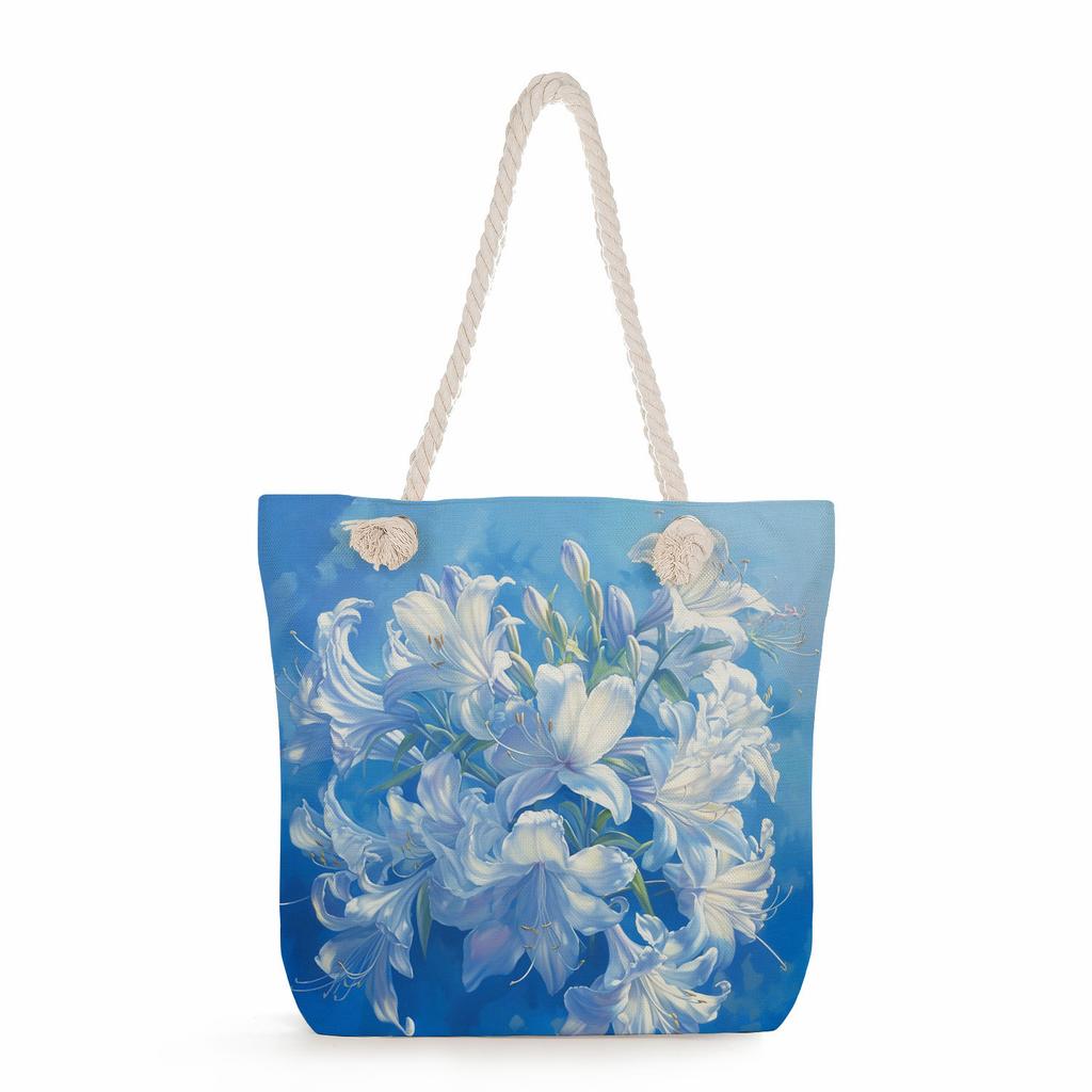 Multifunctional Oil painting flowers Printed Thick Rope Shoulder Beach Bag Casual large capacity handbag 0245
