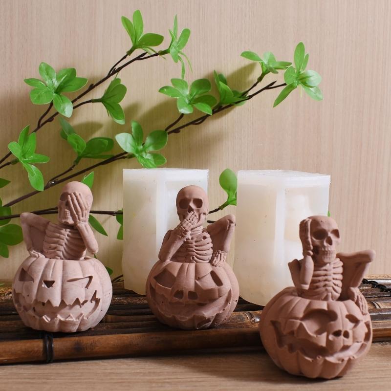 3D Skeleton Candle Mould Halloween Silicone Molds Pumpkins Castings Molds Handmade Plasters Molds Craft Supplies