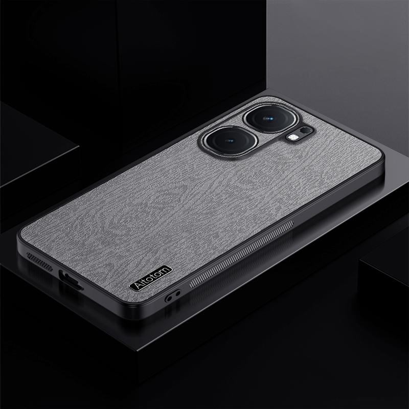 

For vivo iQOO Neo9 5G Case Wood Grain PU+PC+TPU Shockproof Phone Cover Grey